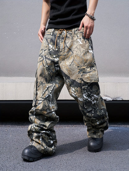 Men's Camouflage Print Denim Cargo Pants | Loose Fit