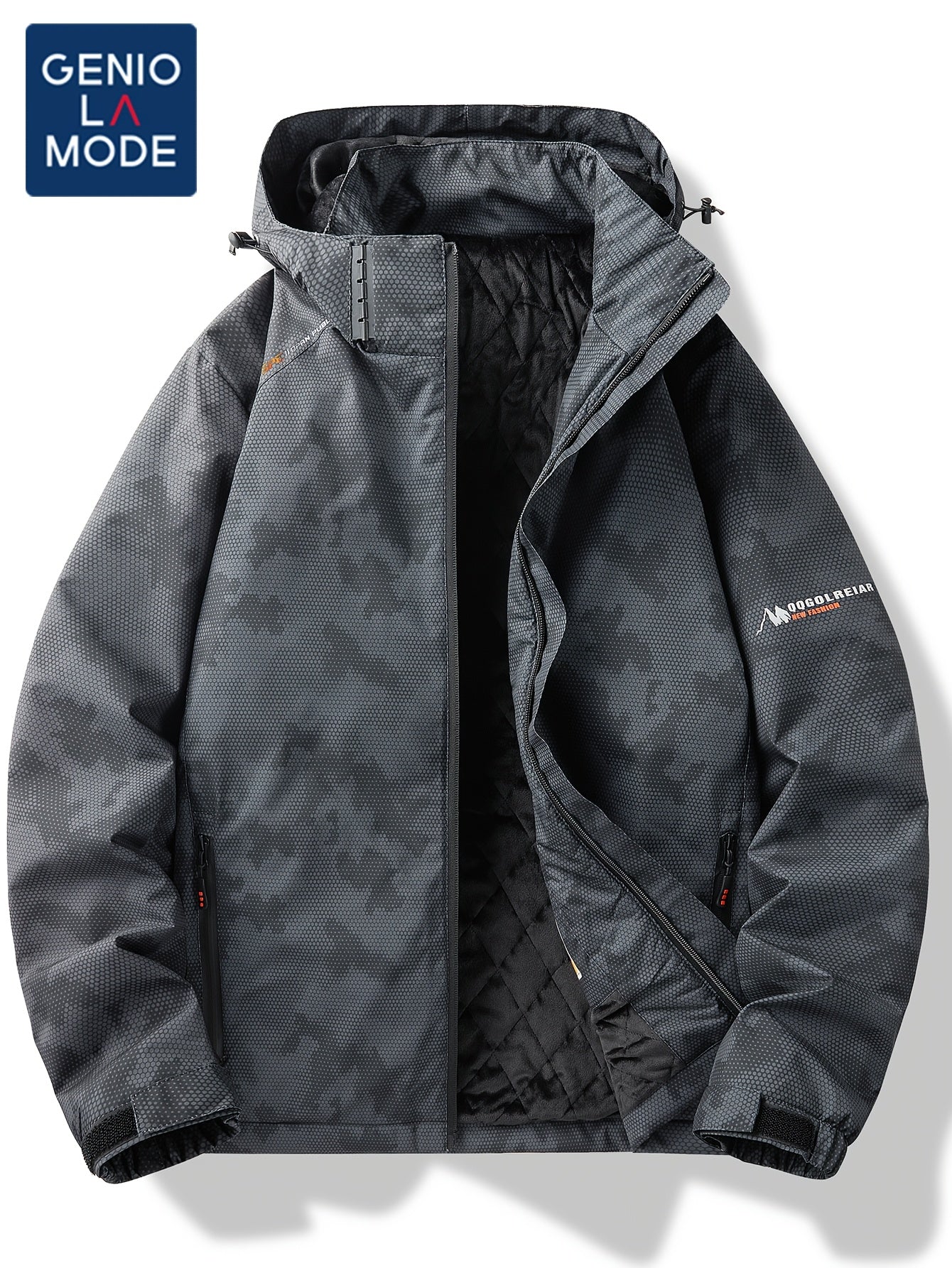 Men's Grey Camo Jacket | Windproof, Waterproof, Fleece Lining