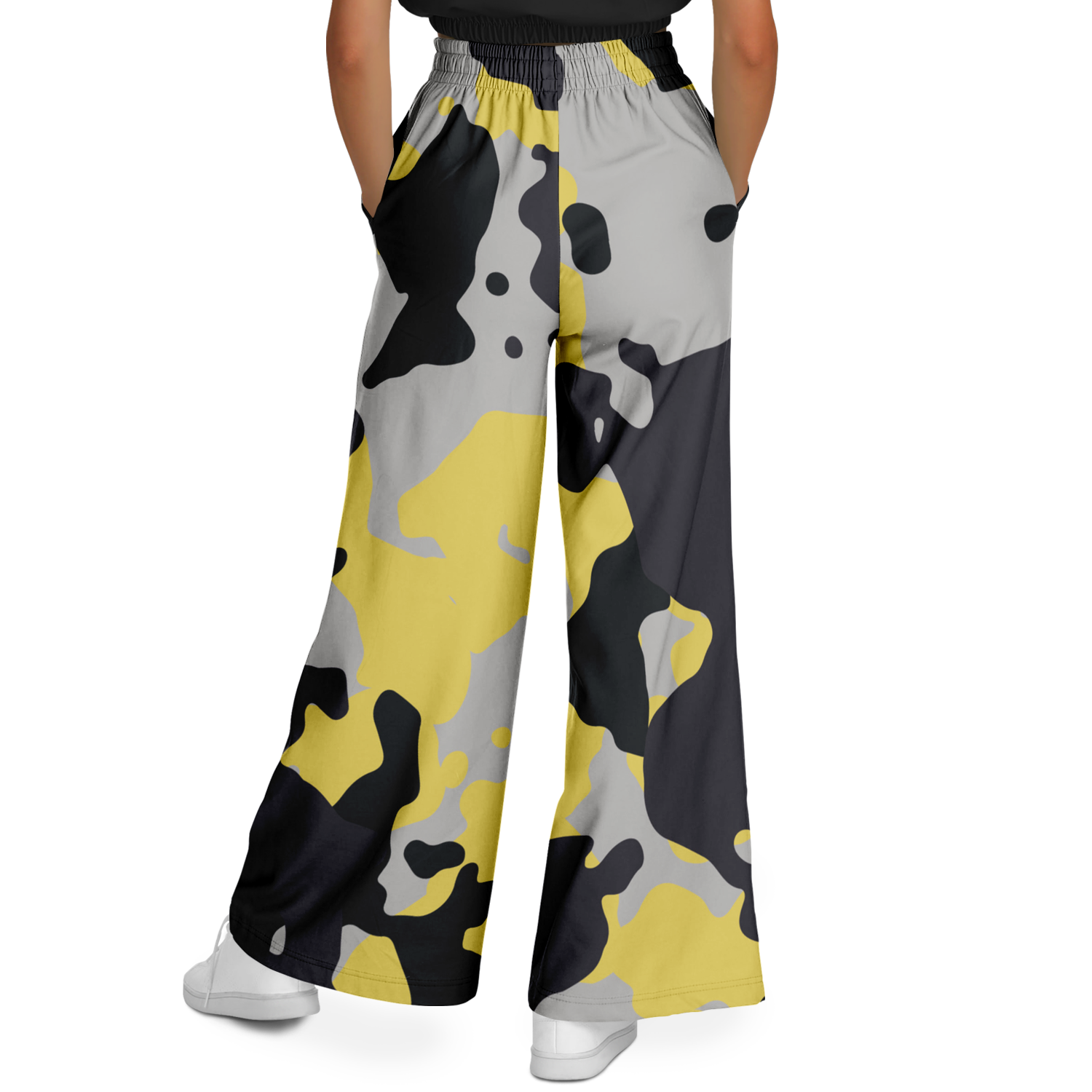 Camo Wide Leg Pants | Yellow, Black & Silver Camouflage