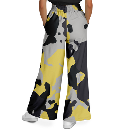 Camo Wide Leg Pants | Yellow, Black & Silver Camouflage