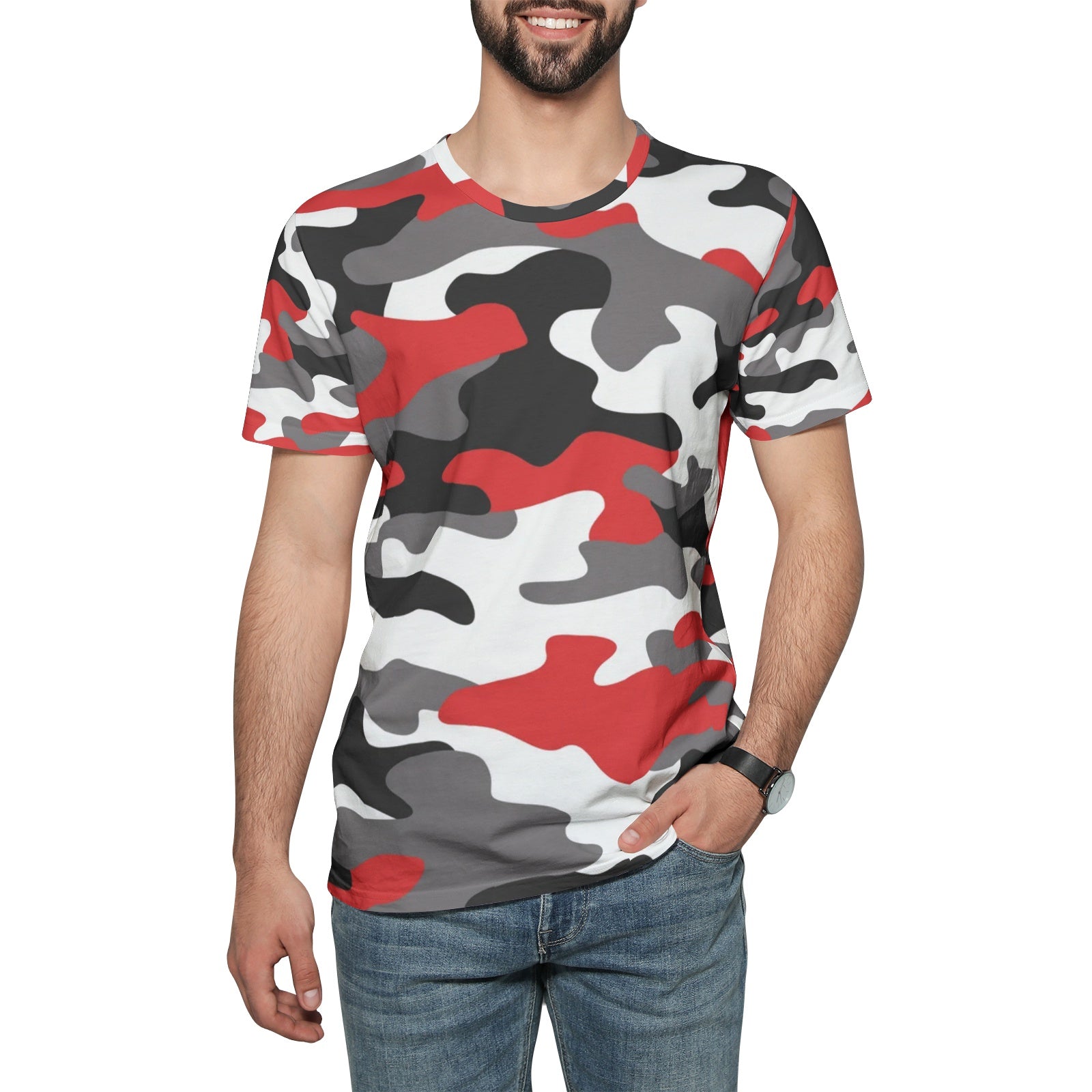 Camo T-shirt | Cotton | Unisex | Red, Black, and White