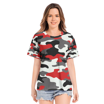 Camo T-shirt | Cotton | Unisex | Red, Black, and White