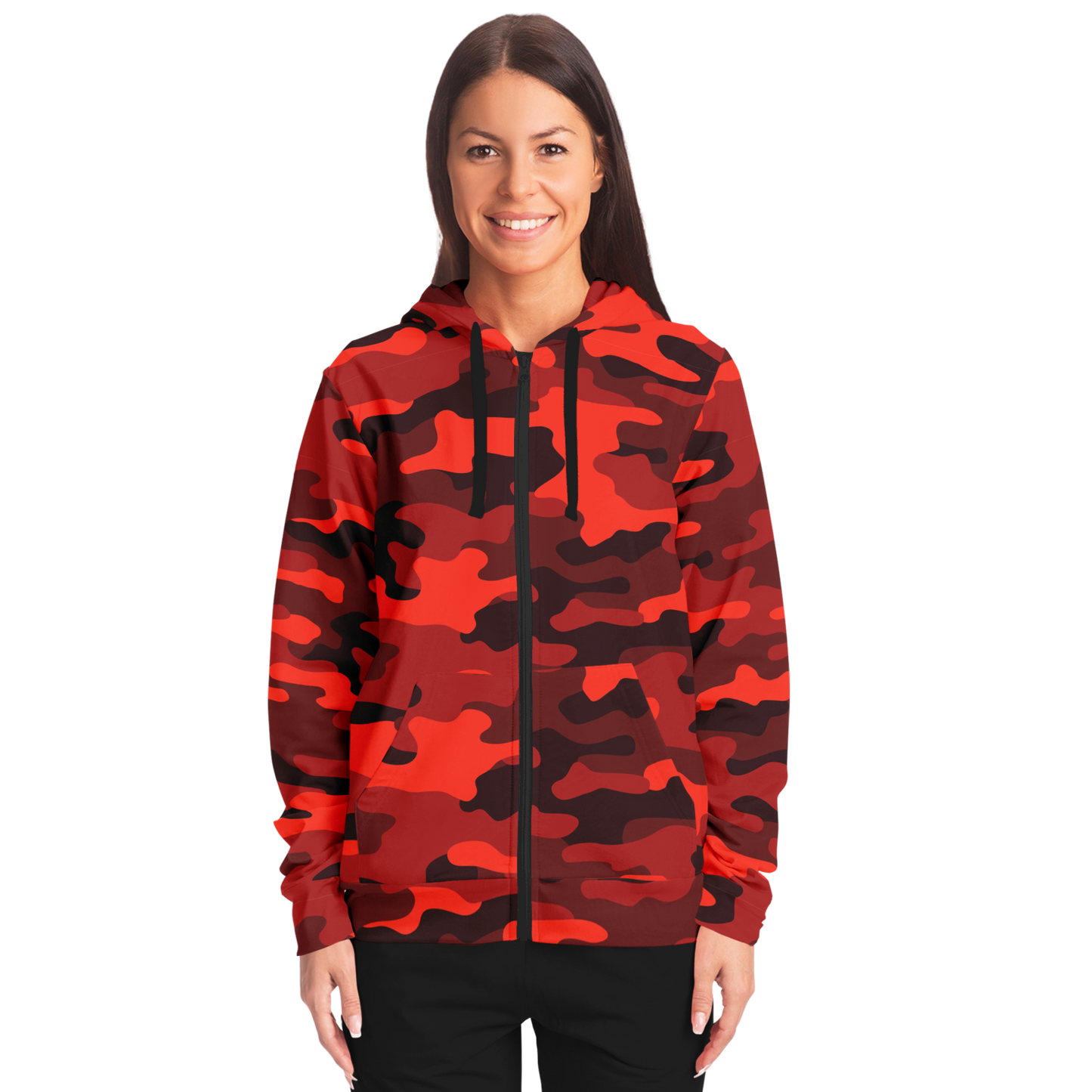 Zip-Up Hoodie | Scarlet Red & Black Camouflage