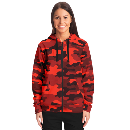 Zip-Up Hoodie | Scarlet Red & Black Camouflage