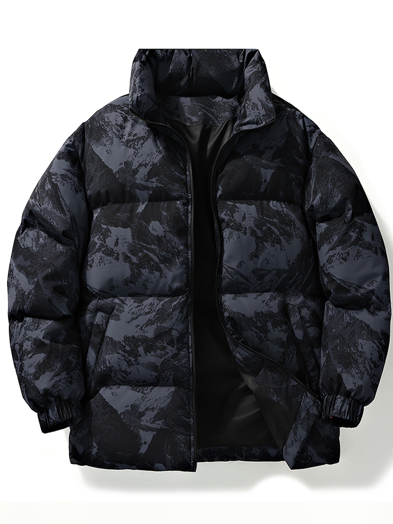 Men's Camo Hooded Puffer Jacket with Zip-Up Front