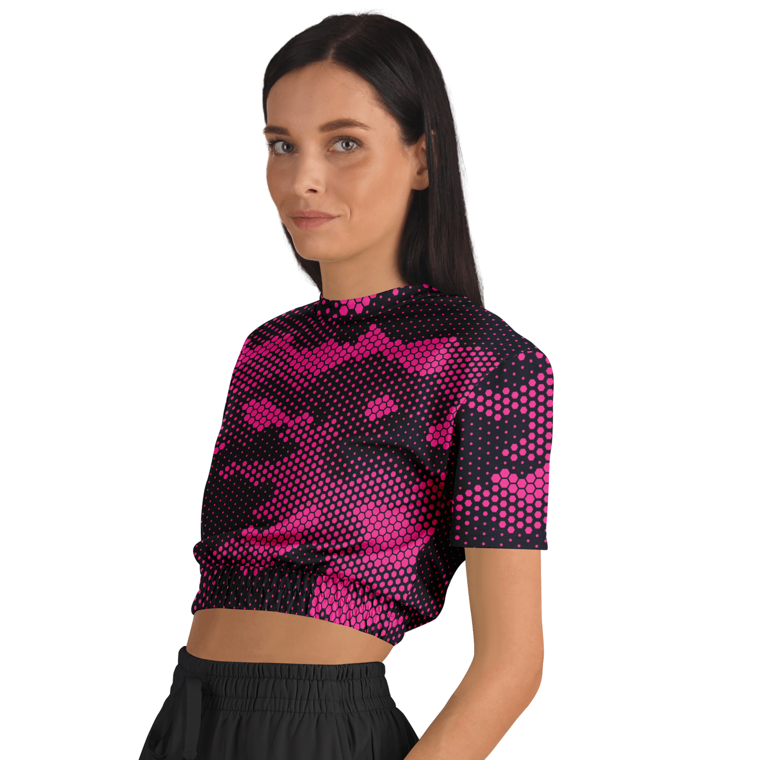 Camo Crop Top Sweatshirt | Pink Digital Dotted Hexagonal