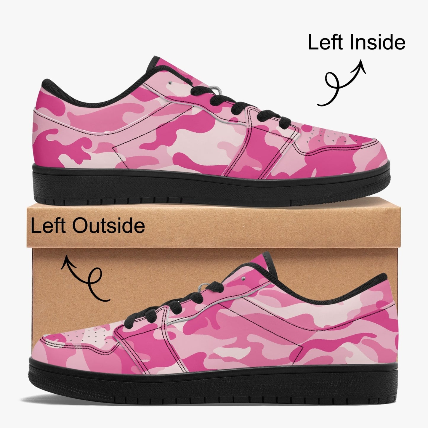 Camo Sneakers | Lavender Pink Low-Top Leather Camouflage Shoes