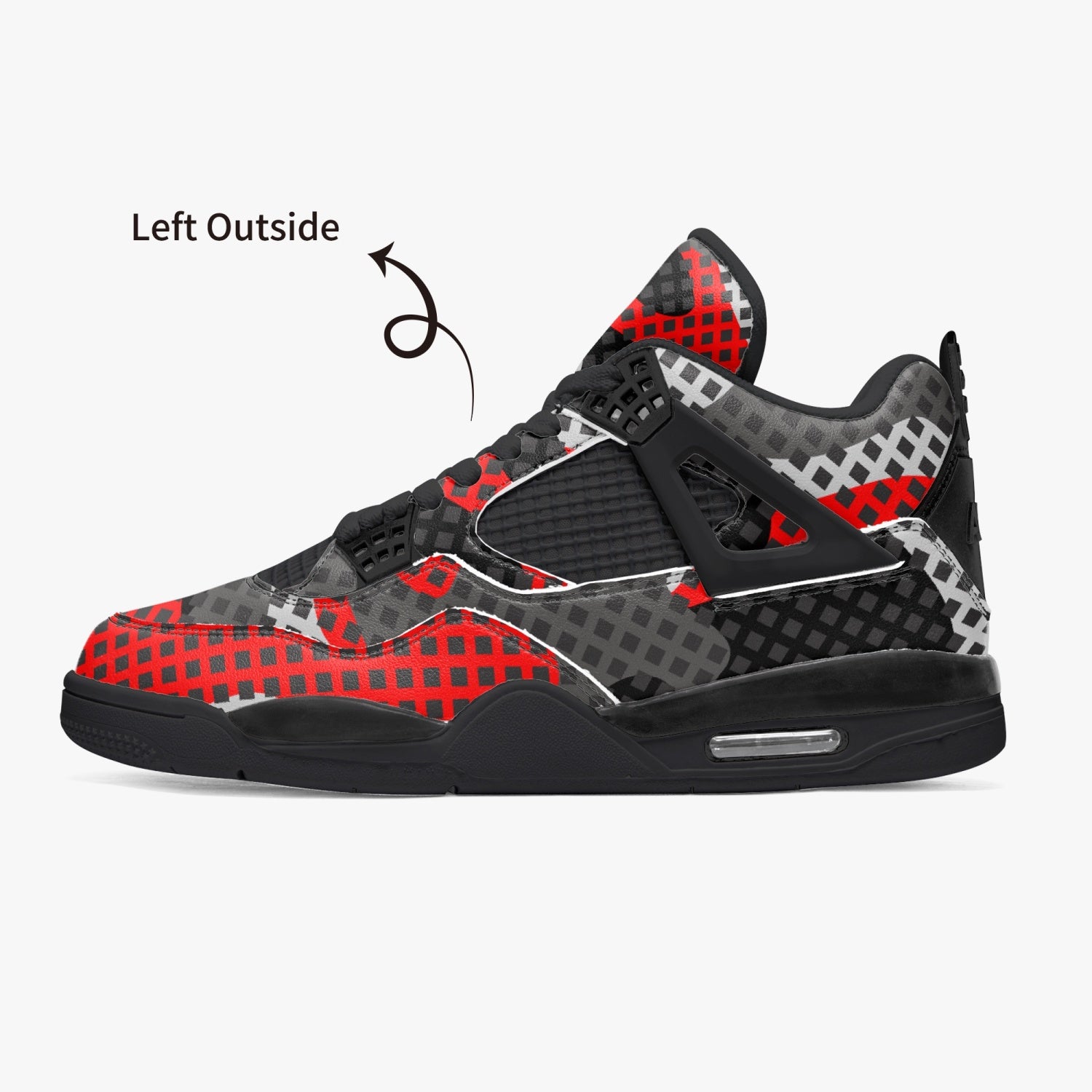 Camo Jordans AJ4 | Mixed Red, Gray & Black Pixel Camouflage