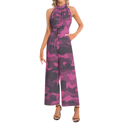 Camo Jumpsuit | Belted Halter Neck | Digital Pink