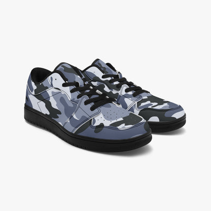 Camo Sneakers | Light Blue Low-Top Leather Camouflage Shoes