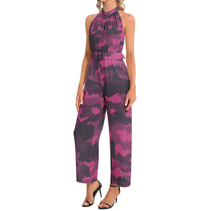 Camo Jumpsuit | Belted Halter Neck | Digital Pink