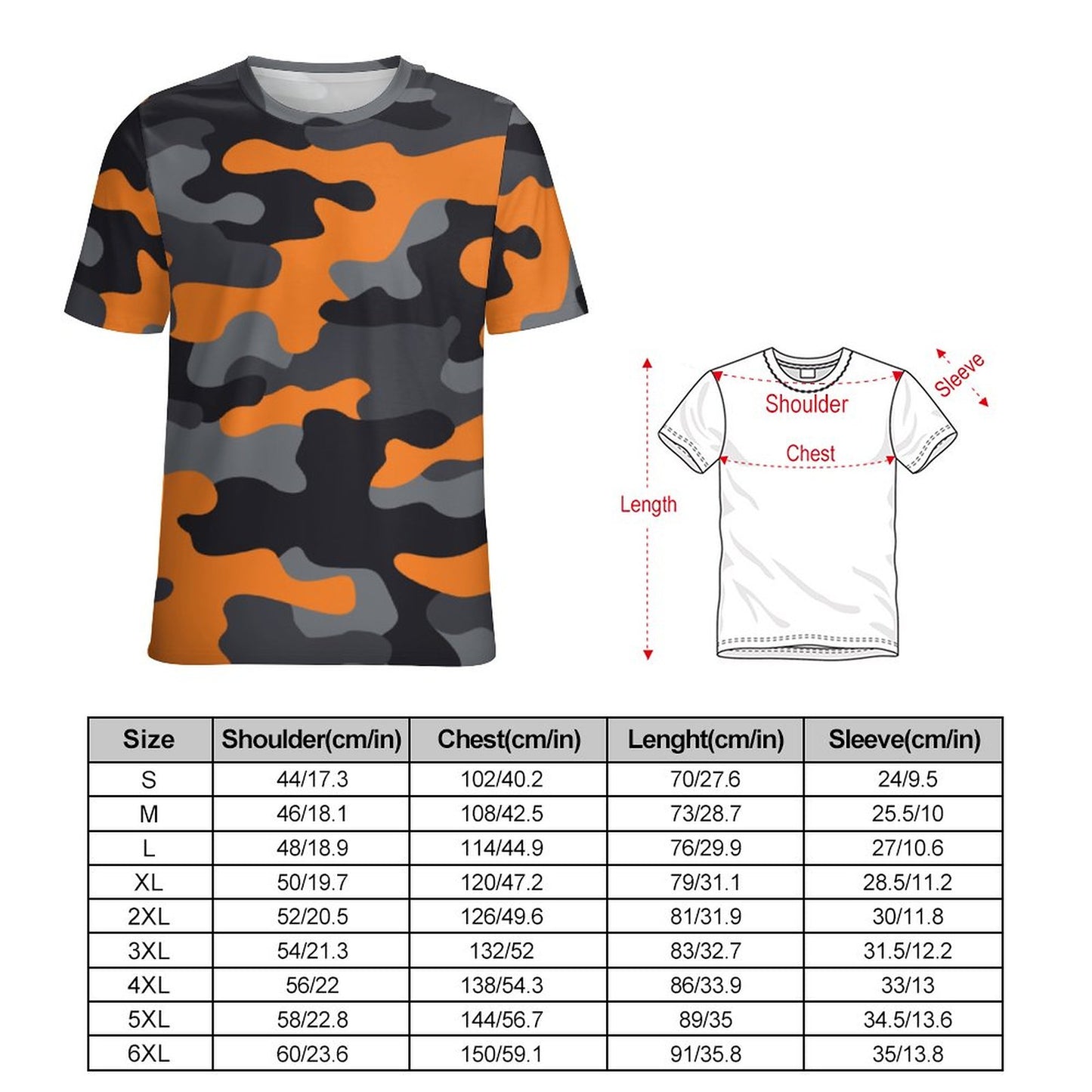 Camo Shirt | Orange, Gray & Black Camouflage T