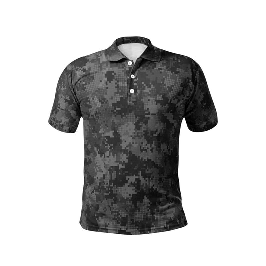 Gray Camo Golf Shirt | Digital Monochrome Camouflage