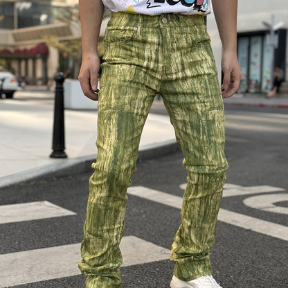 Men's Stretch Denim Flared Pants with 3D Digital Print