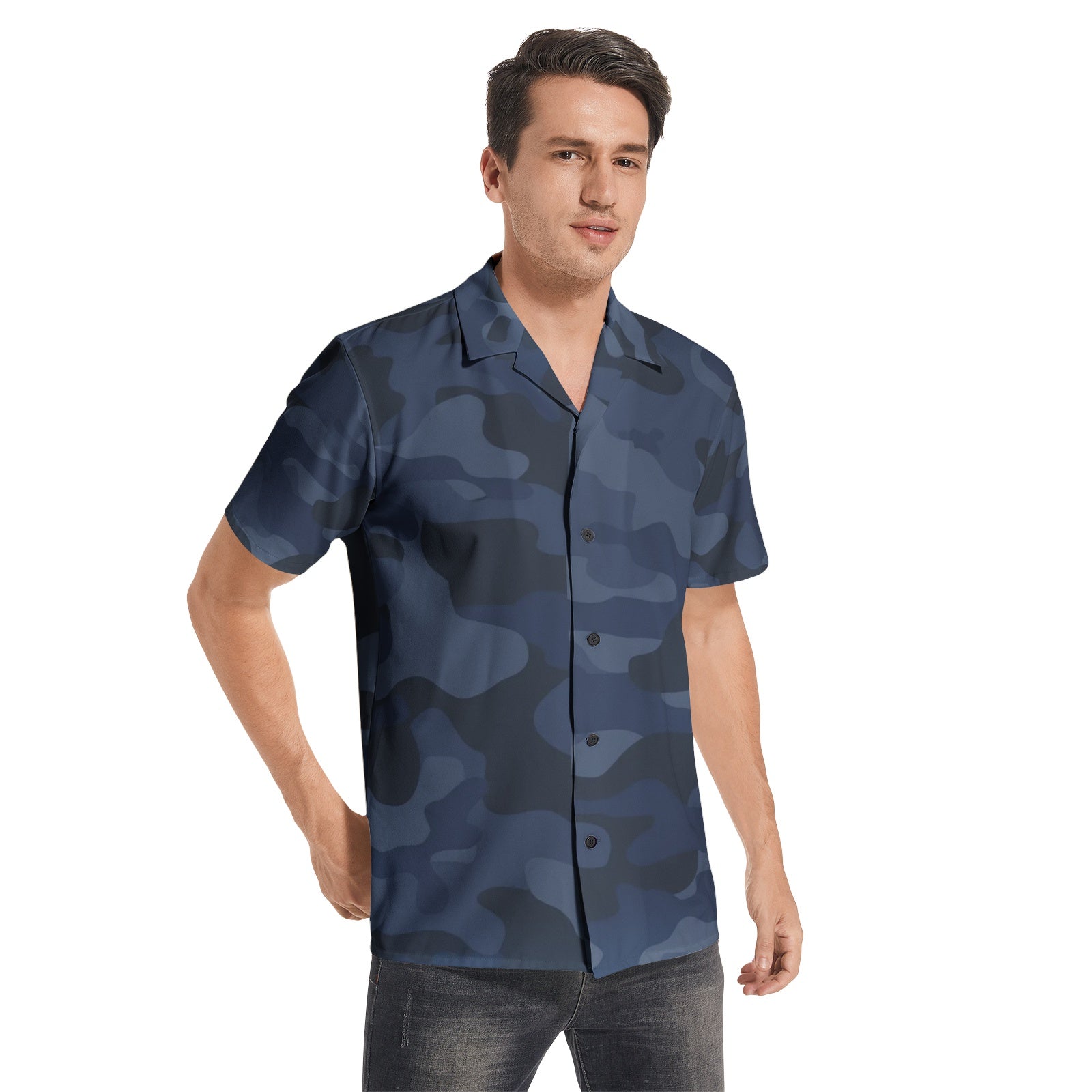 Cotton Camo Shirt For Men | Deep Blue Short-Sleeve