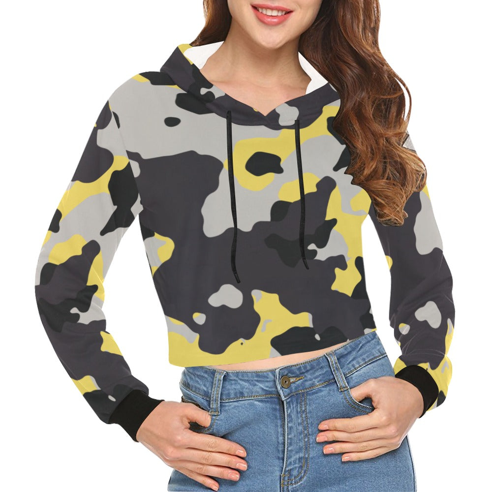 Cropped Camo Hoodie | Tight Fit | Yellow, Black, and Silver