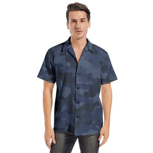 Cotton Camo Shirt For Men | Deep Blue Short-Sleeve