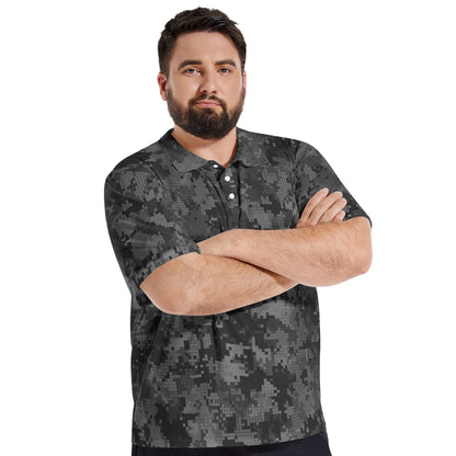 Gray Camo Golf Shirt | Digital Monochrome Camouflage