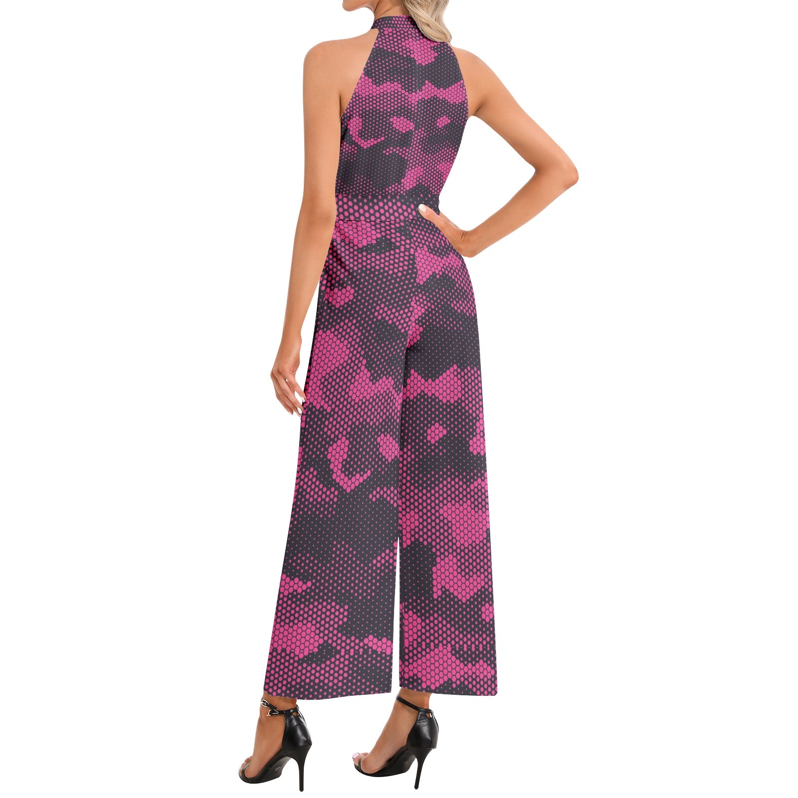 Camo Jumpsuit | Belted Halter Neck | Digital Pink