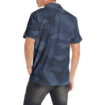 Cotton Camo Shirt For Men | Deep Blue Short-Sleeve