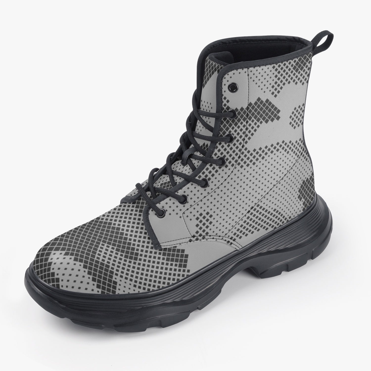 Chunky Boots | Leather in Gray Digital Camouflage