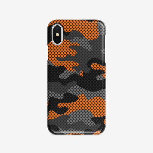 Camo Phone Case | iPhone | Black & Orange Pixel Camouflage