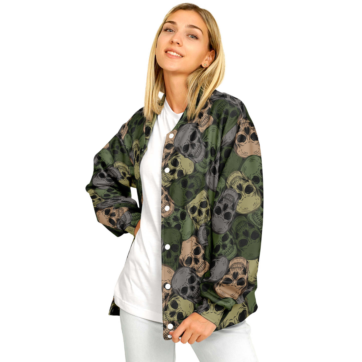 Skulls Baseball Jacket | Green & Grey Camo Inspired