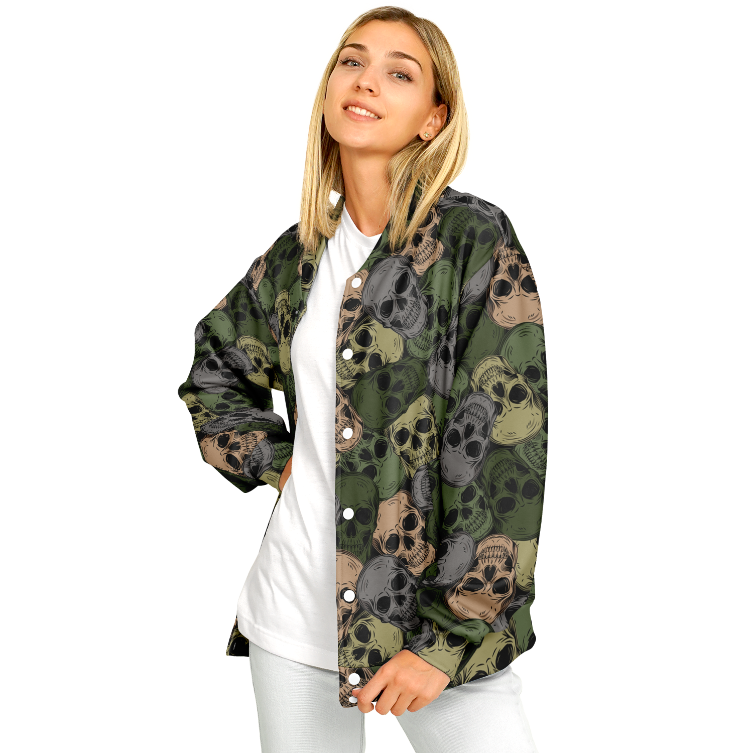 Skulls Baseball Jacket | Green & Grey Camo Inspired