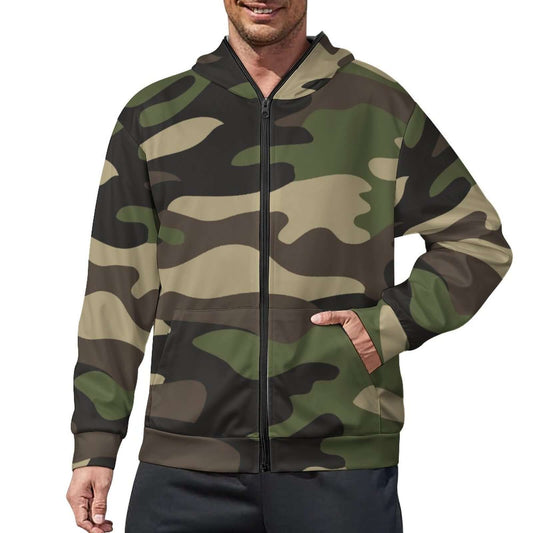 Zip up Camo Hoodie | Classic Green Camouflage