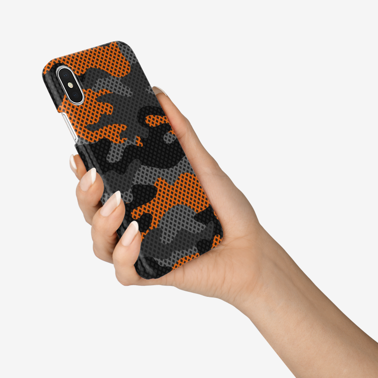 Camo Phone Case | iPhone | Black & Orange Pixel Camouflage