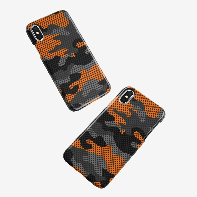 Camo Phone Case | iPhone | Black & Orange Pixel Camouflage