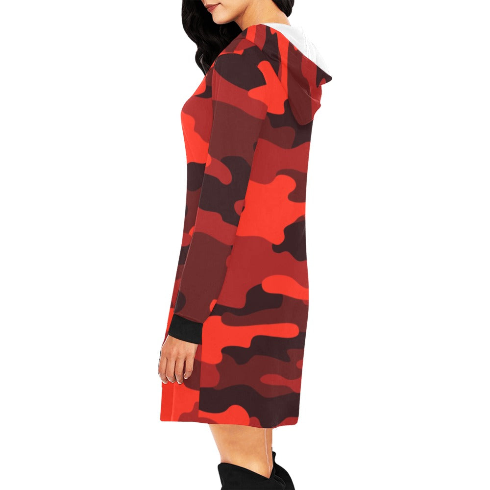 Camo Hoodie Dress | Scarlet Red and Black Camouflage