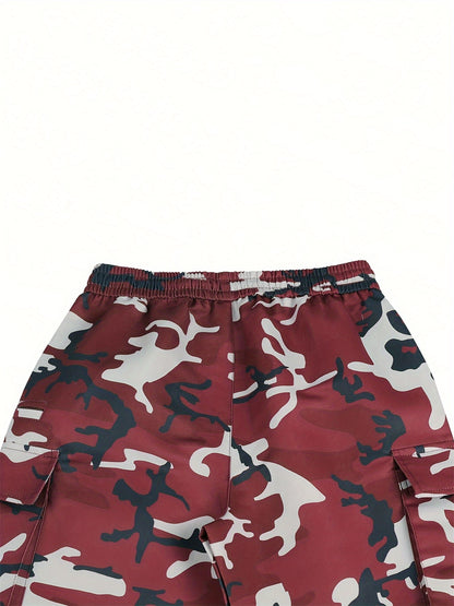 Men's Camo Cargo Pants with Flap Pockets & Invisible Zipper