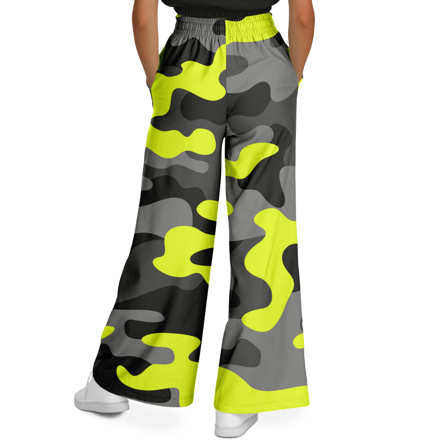 Camo Wide Leg Pants | Black, Gray & Yellow Camouflage