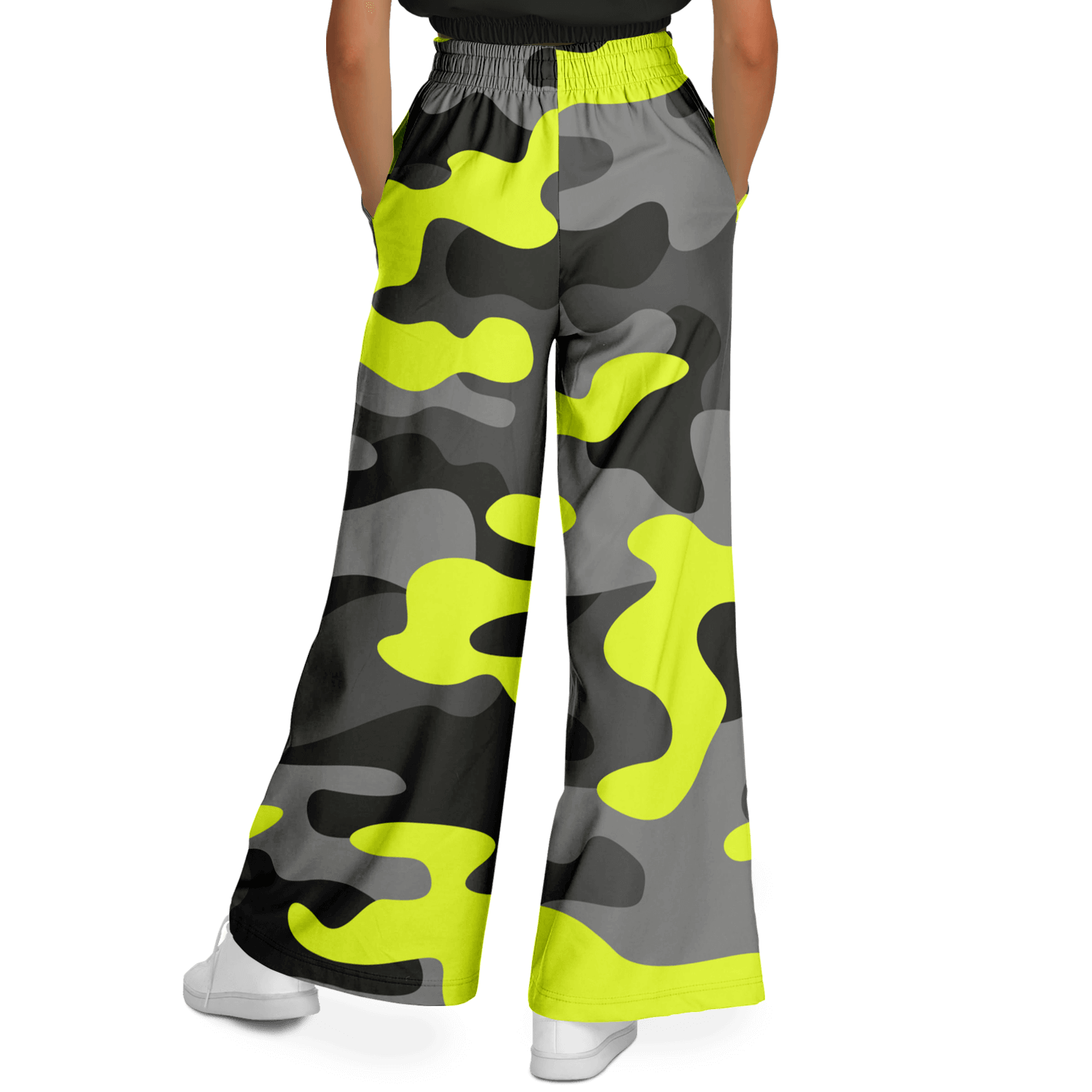 Camo Wide Leg Pants | Black, Gray & Yellow Camouflage