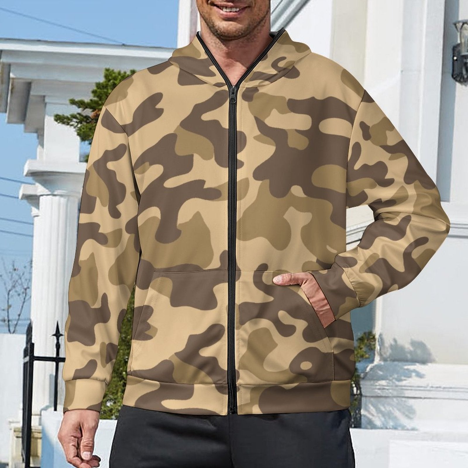 Zip up Camo Hoodie | Khaki Camouflage