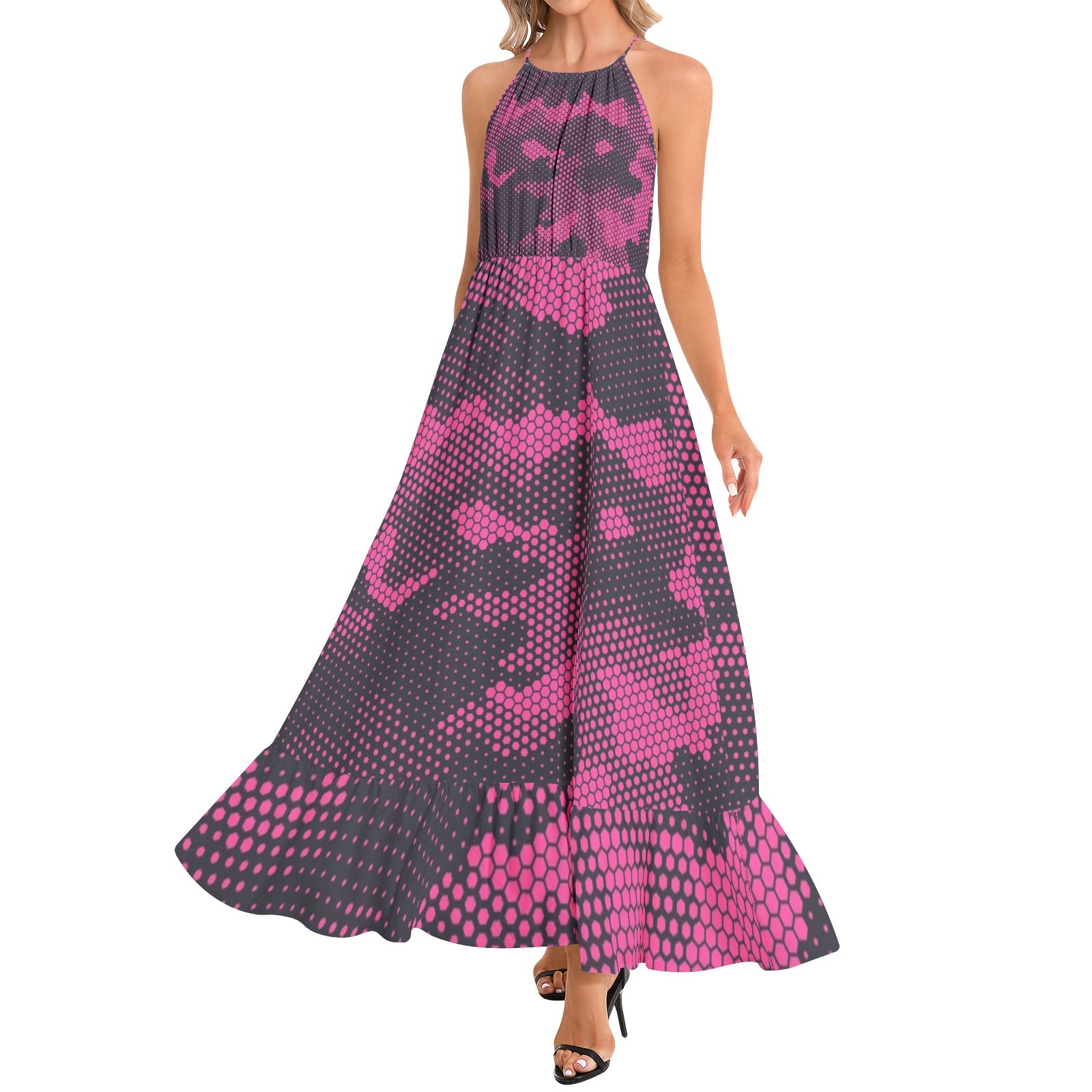 Camo Maxi Dress | Digital Pink Camouflage | Ruffle Hem