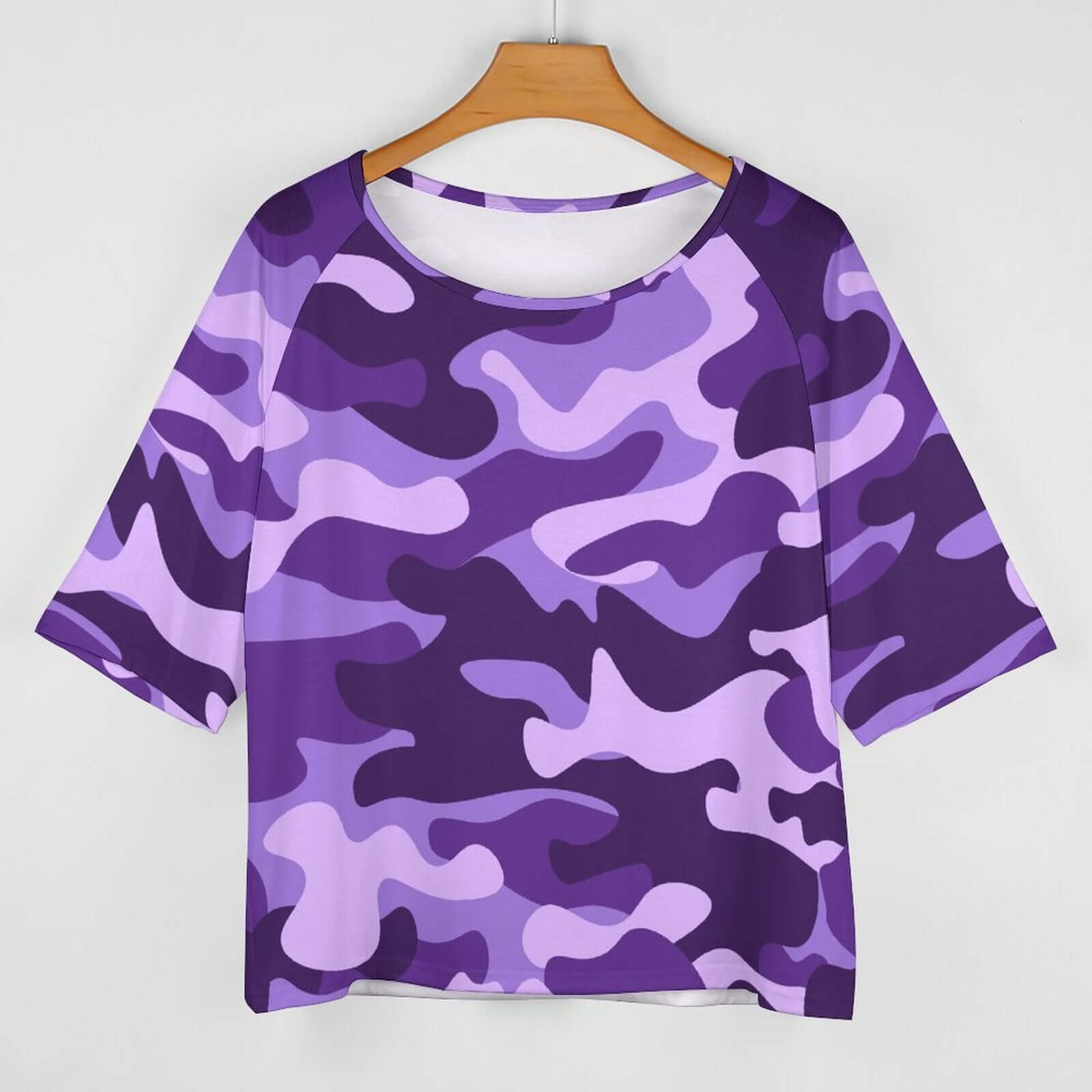 Off The Shoulder Top | Purple, Blue & Mauve Camo Shirt