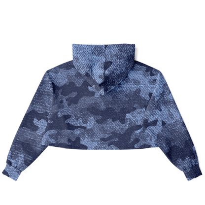 Cropped Hoodie For Women | Blue Denim Camouflage