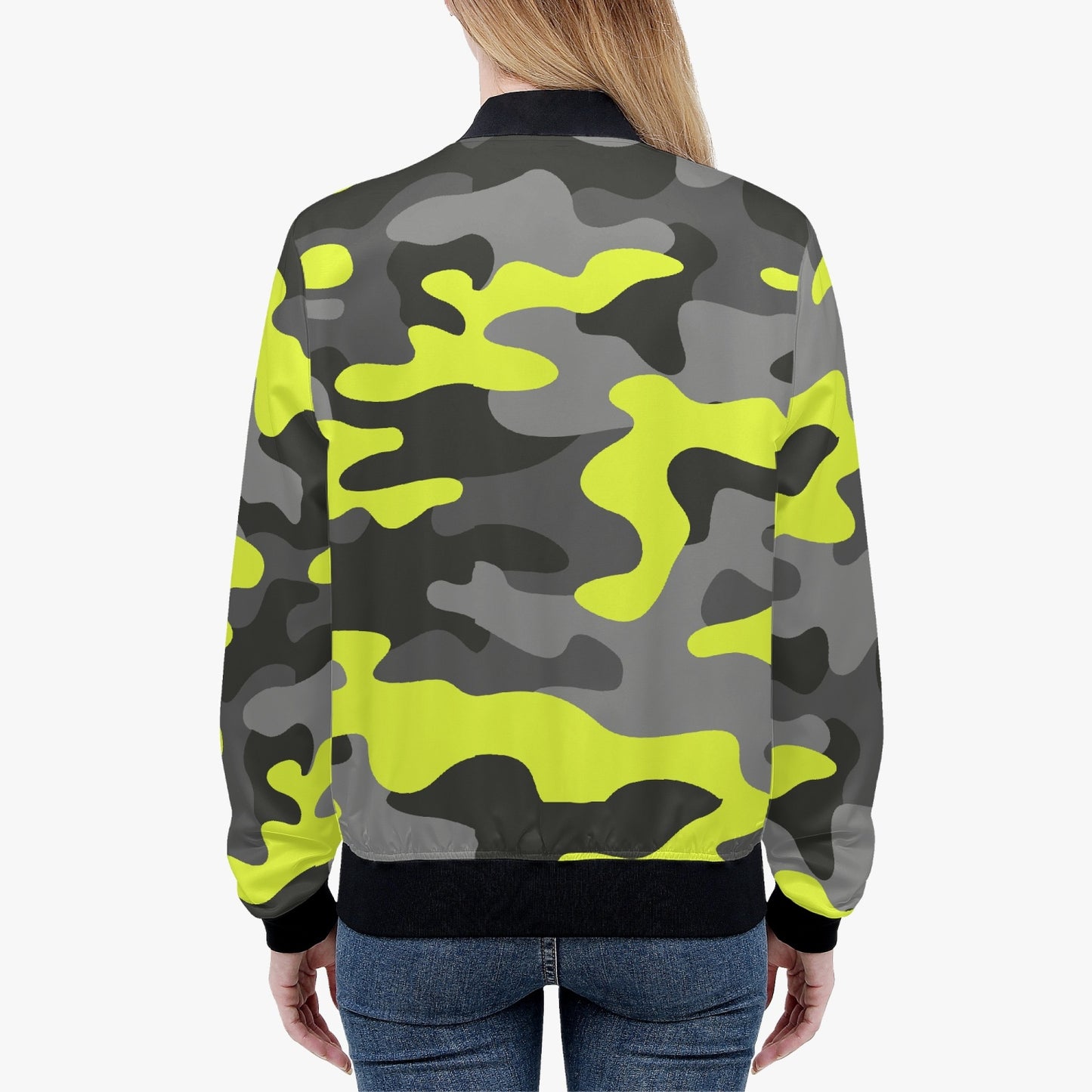 Women's Camo Bomber Jacket | Yellow, Black and Gray