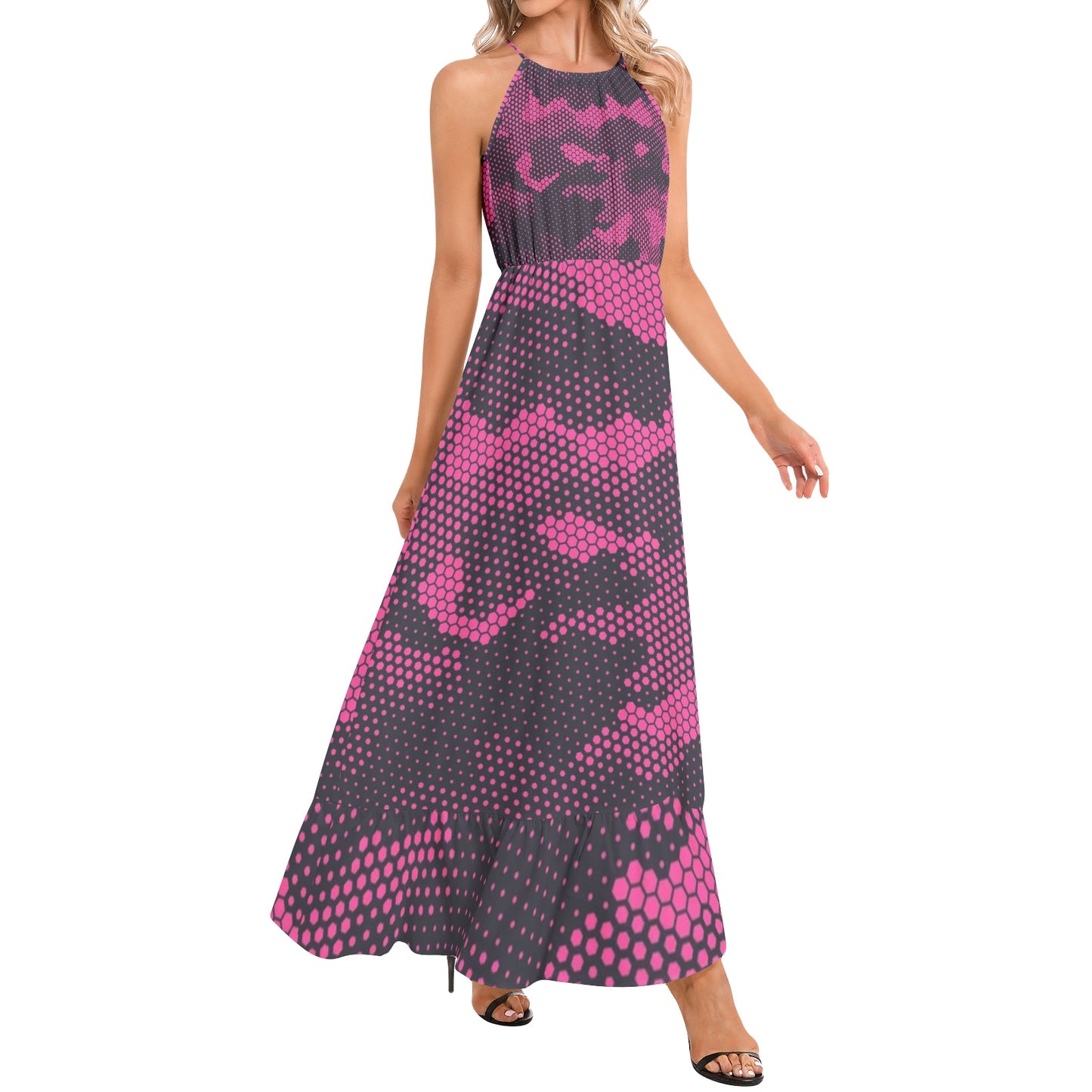 Camo Maxi Dress | Digital Pink Camouflage | Ruffle Hem