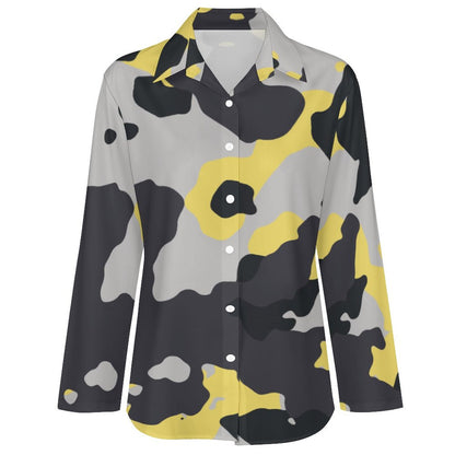 Women's Button-Up Camo Shirt | Yellow, Black & Silver