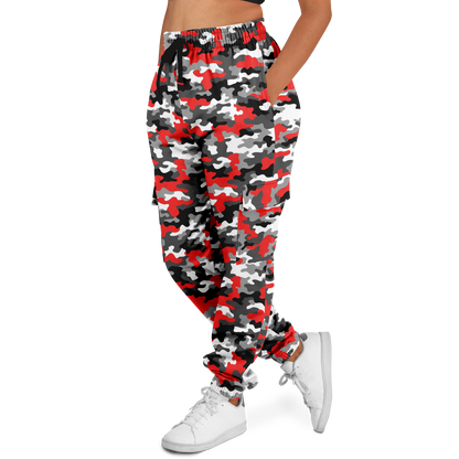 Red Camo Cargo Pants | Mixed Gray, Black, and White | Unisex