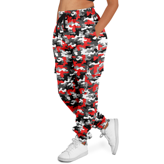 Red Camo Cargo Pants | Mixed Gray, Black, and White | Unisex