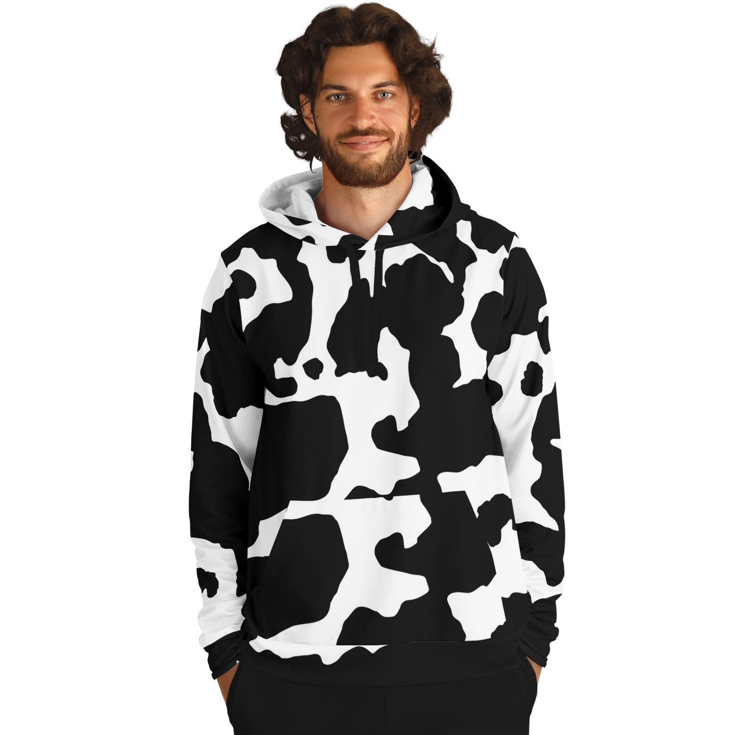 Camo Hoodie | Black & White Cow Camouflage