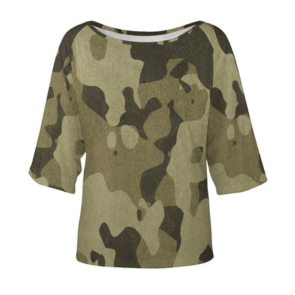 Off The Shoulder Top | Green Fabric Camouflage