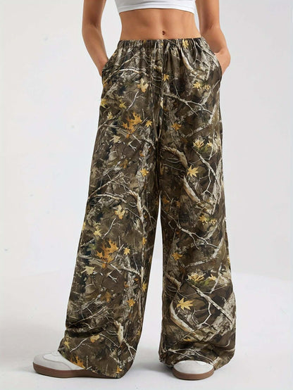 Camo Wide Leg Pants | Causal Slant Pocket Loose Fit