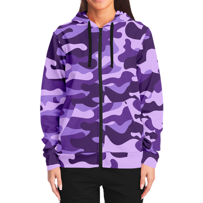 Zip-Up Hoodie | Purple, Blue, and Mauve Camouflage