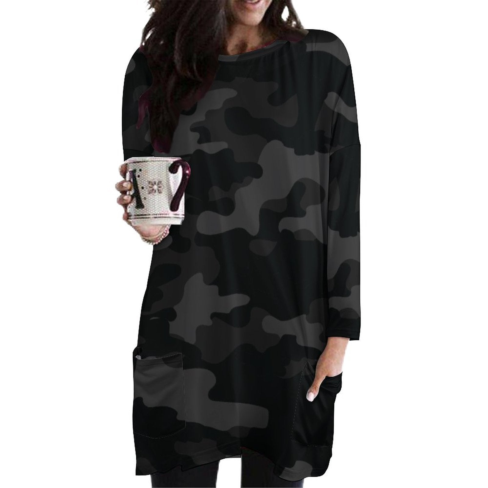 Camo Shirt | Loose Fit Long Sleeves | Black Camouflage