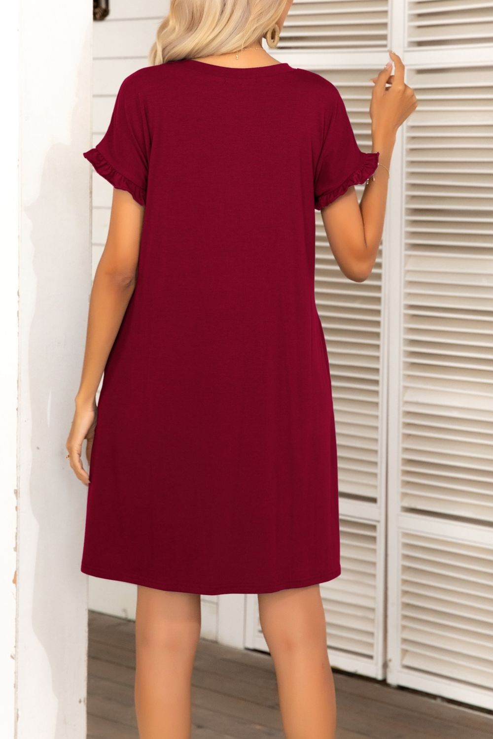 Flounce Sleeve Round Neck Dress with Pockets